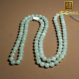 方言和田玉正品青海料老坑料冰底子浅蓝调清水底子108颗6mm项链X