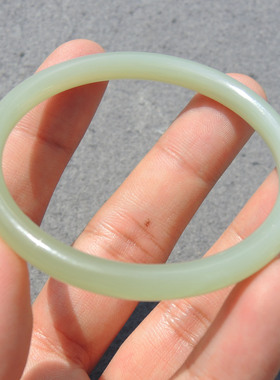 高品方言和田玉老坑碧玉无结构粉青带粉绿半山半水精美52mm手镯S