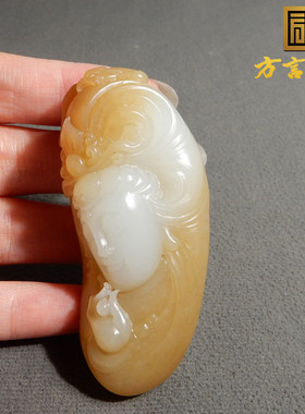 新疆且末老料糖白玉俏雕观音挂件