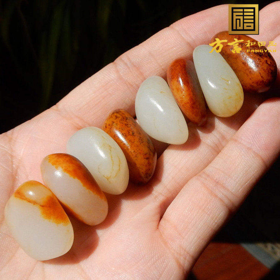 方言企业羊脂玉原石玩料精品手串枣红皮红沁黄沁籽料组合手链子F