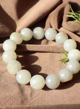 新疆羊脂玉底青花籽料14mm手链