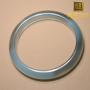 方言和田玉高冰透白月光库里蓝玉髓手镯54至62mm精美女士镯子R1