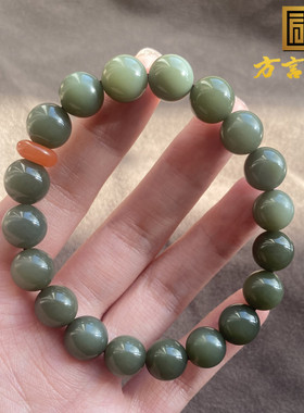 新疆豆青沙枣青籽料10mm圆珠手串