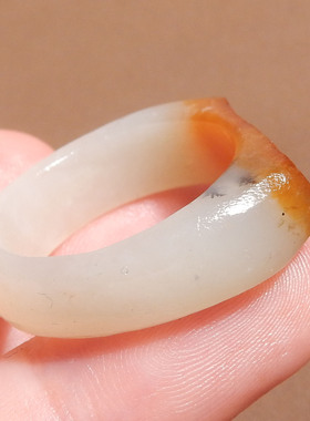 方言和田玉新疆红黄沁皮聚活油皮白玉肉籽料戈壁料20mm扳指戒指s2