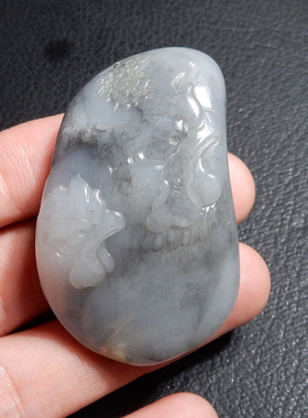 方言品牌和田玉精品高脂挂金皮羊脂白玉青花籽料一鸣惊人吊坠h2