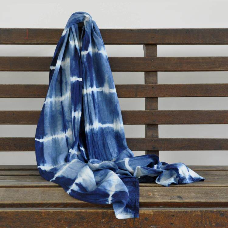 围巾丝棉文艺复古植物染色风小