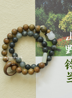 情侣绿檀天然石国风手串