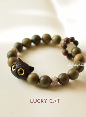 慢歌原创女生猫咪绿檀木可爱手串