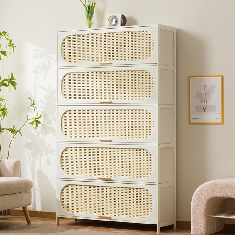 十一维度奶油风仿藤编翻门书架