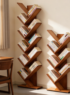 树形书架落地卧室置物架客厅柜子简易收纳书架家用多层创意窄书柜