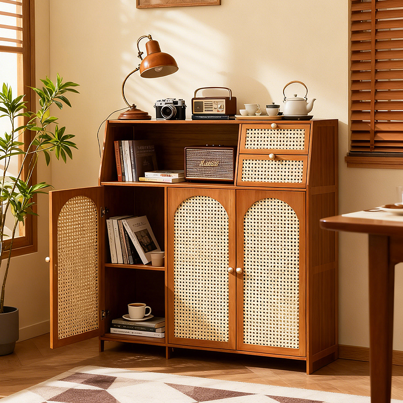 十一维度复古风塑藤门收纳矮柜