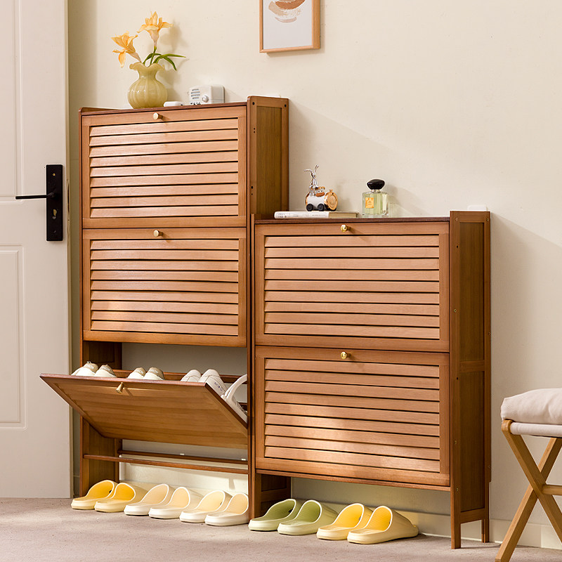超薄鞋柜17cm家用门口多功能组装简约现代门口百叶门翻斗式小鞋柜