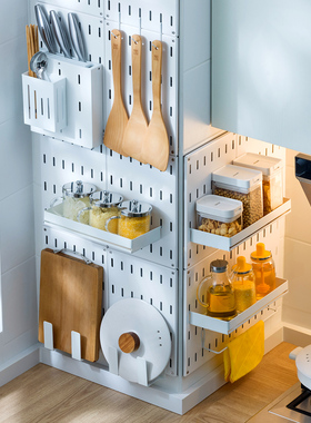 免打孔厨房洞洞板置物架壁挂式调料刀架挂架不锈钢墙上碗碟收纳架