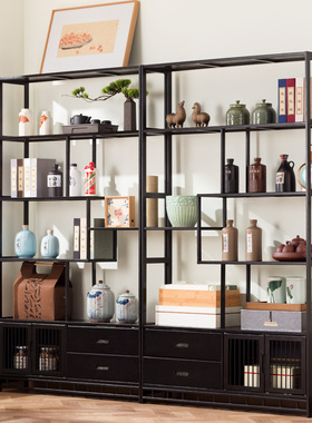 新中式多宝阁博古架茶叶展示陈列柜客厅古董小摆件置物架隔断架子