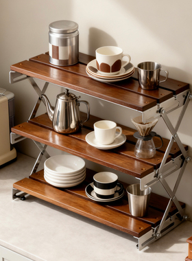 可折叠桌面置物架杯子收纳架子台面工位水杯咖啡杯小型杯架露营架