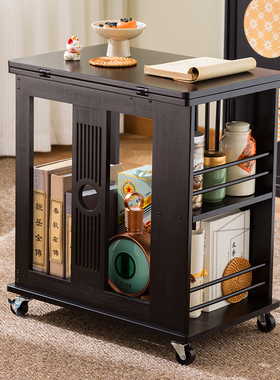 边几茶几可移动沙发边柜小户型折叠茶桌客厅置物架实木中古小桌子