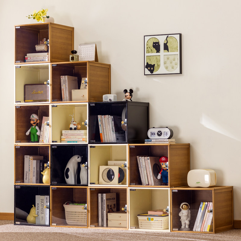 书柜现代简约带门防尘展示柜组合客厅书架落地储物立柜子置物实木