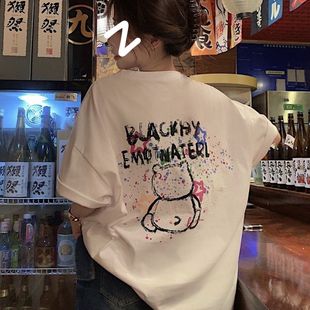 100%纯棉夏季 t恤女ins慵懒甜美风设计感宽松百搭显瘦上衣 新款 短袖