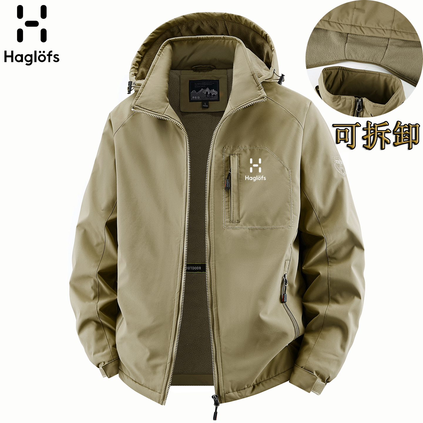火柴棍夹克男工装秋薄款冬加绒可脱帽风衣多口袋休闲冲锋宽松外套