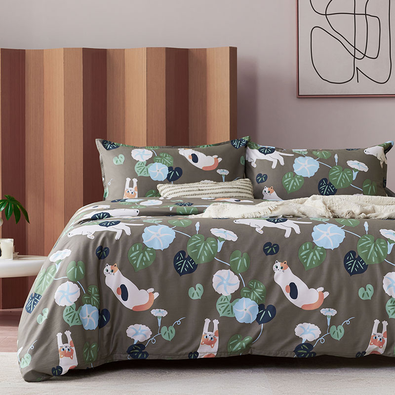 秋冬四件套全棉猫咪床单床笠可爱