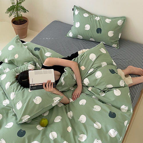 春夏猫咪单品全棉枕套加床笠纯棉床垫套单人双人床宿舍床如茉原创 - 封面