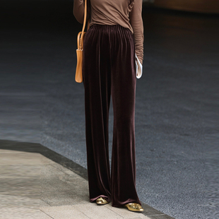 抗皱进口丝绒空气阔腿裤 子秋 女高腰垂感细腻光泽休闲高级感直筒裤