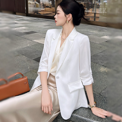 深圳南油高端轻奢醋酸缎面西装外套女夏季薄款单层收腰显瘦小西服