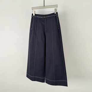 高腰宽松直筒通勤阔腿裤 新款 子女2026夏季 藏青色松弛感休闲九分裤