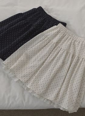 波点半身裙百搭好穿日系复古少女蕾丝花边中长款裙子