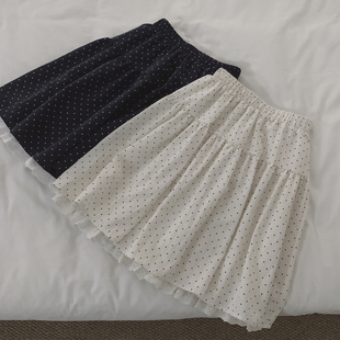 波点半身裙百搭好穿日系复古少女蕾丝花边中长款 裙子
