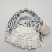 灰白条纹圆领长袖 T恤 宽松百搭复古少女慵懒上衣