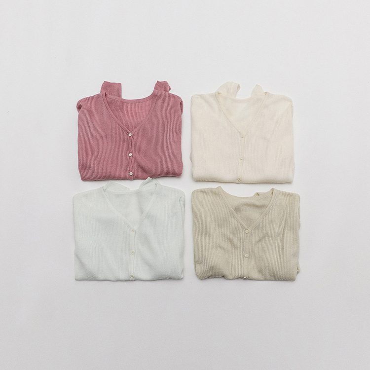 春夏新款少女温柔日常甜美色系v领针织开衫百搭薄款防晒针织开衫