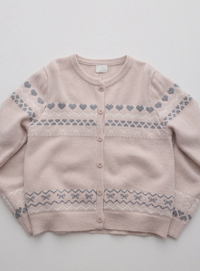 复古费尔岛圆领爱心蝴蝶结甜妹软糯百搭毛衣开衫外套