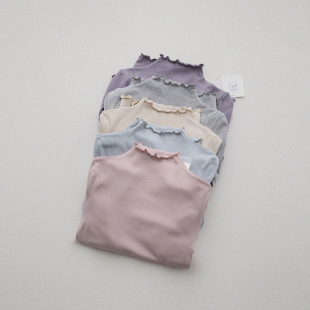 少女花边软糯抓绒百搭长袖 半高领卷边打底衫 型巨好穿 版 T恤 经典