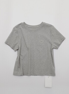 番茄自制~好穿百搭！珍珠爱心圆领短袖t恤2026春夏新款上衣