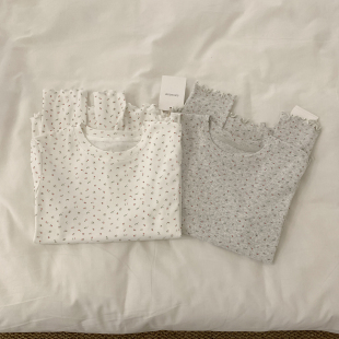 卷边碎花T恤 圆领上衣 春日少女百搭舒适棉质长袖