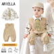 婴儿新品 男宝宝2025年连体衣可爱超萌两件套外出服满月百天洋气服