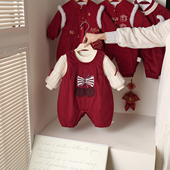 套装 唐装 夹棉背带裤 儿童冬装 宝宝周岁棉袄冬季 新中式 拜年服新年装