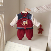 套装 唐装 男宝宝周岁加厚棉袄卫裤 儿童冬装 冬季 新中式 拜年服新年装