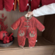 宝宝过年拜年服冬季 婴幼儿衣服冬款 加厚新年装 喜庆加绒红色连体衣