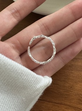 925纯银不规则褶皱纹理戒指女韩版简约小巧个性精致开口指环