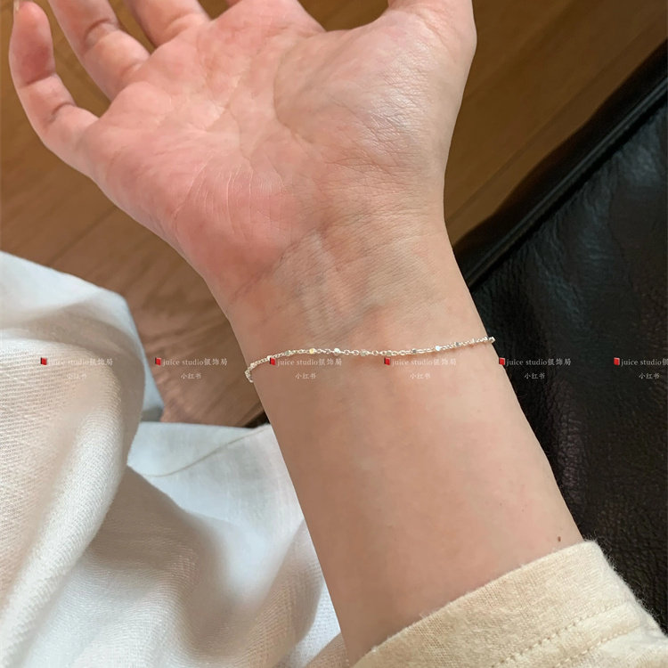 s925纯银闪闪发光的满天星小方块细链手链