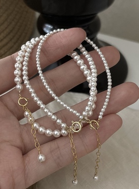 正圆施家强光珍珠手链14k包金