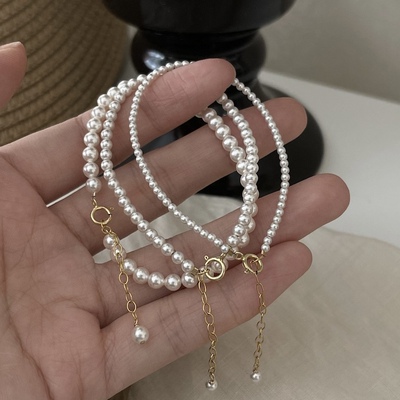 正圆施家强光珍珠手链14k包金