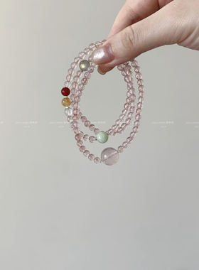 三圈白水体草莓清冷感手串