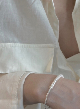 波光粼粼碎银子一半珍珠手链极简风百搭高级感