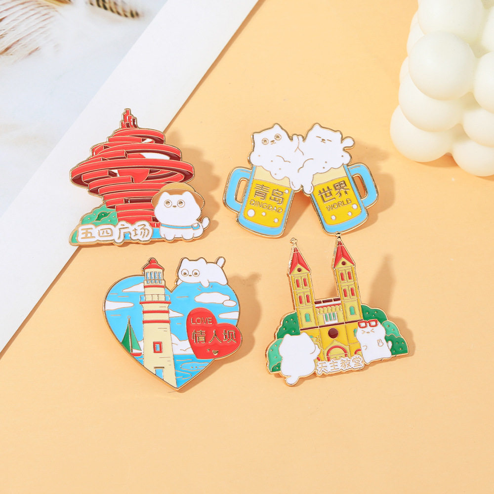 猫咪青岛徽章情人坝旅游景点纪念品五四广场胸针包包装饰品小礼品