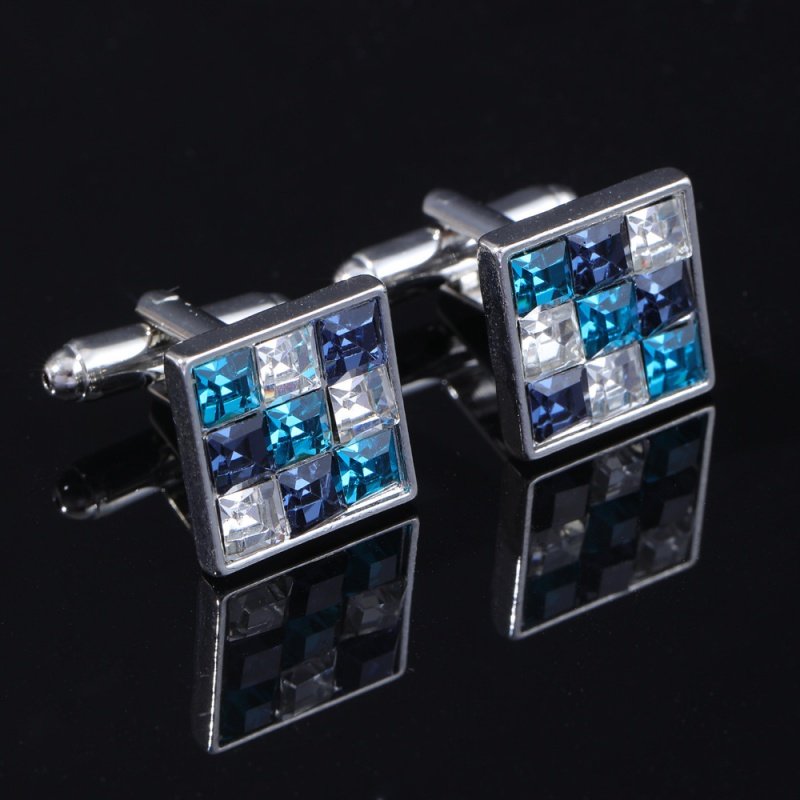 新品正方形彩钻锆石袖扣时尚男士衬衫法式袖钉cufflinks