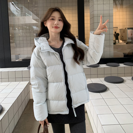 甜可可短款羽绒服女宽松加厚小个子90白鸭绒面包服连帽立领冬外套