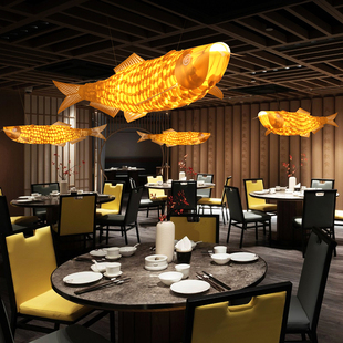 饰灯日式 创意餐饮吊灯 酒店大堂会所火锅店金龙鱼装 餐厅吊灯新中式